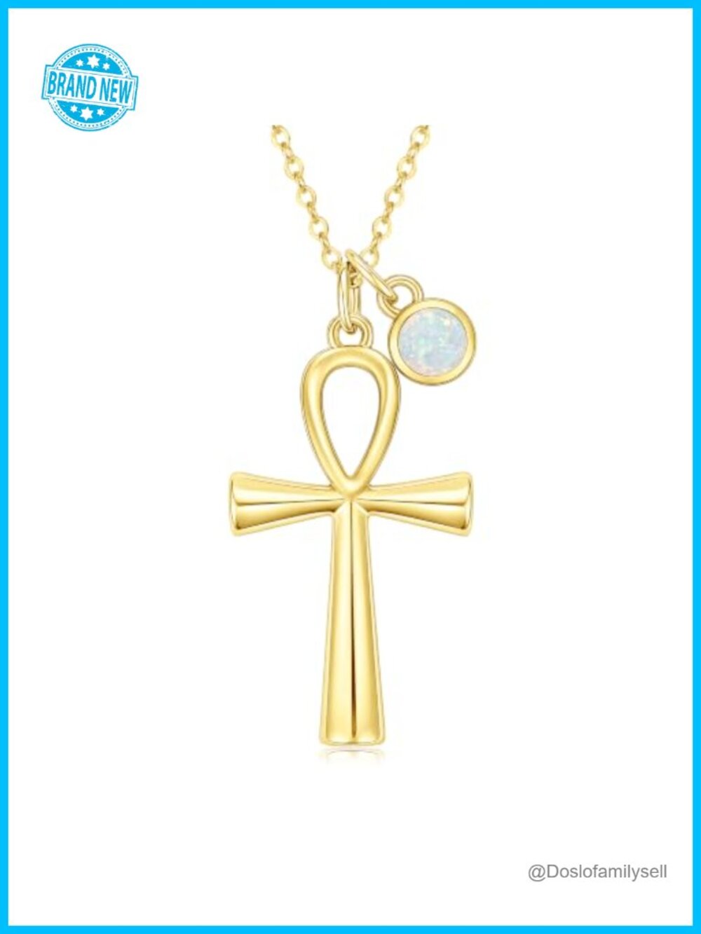 14k Gold Plated Ankh Cross Birthstone Pendant Necklace